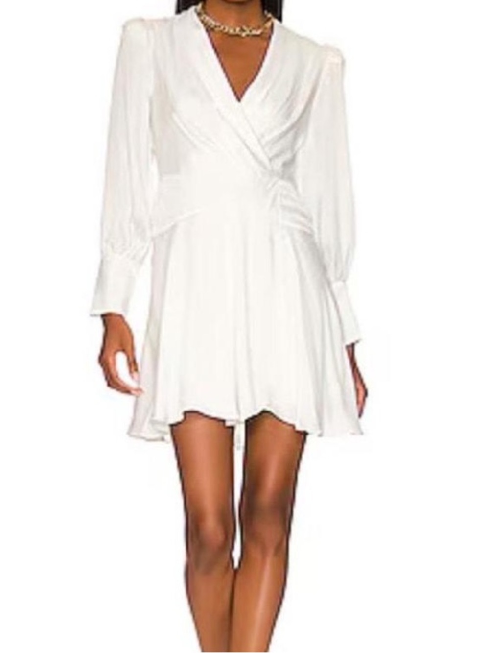 Bardot pearly white Wrap-Style Long Sleeve Mini Dress